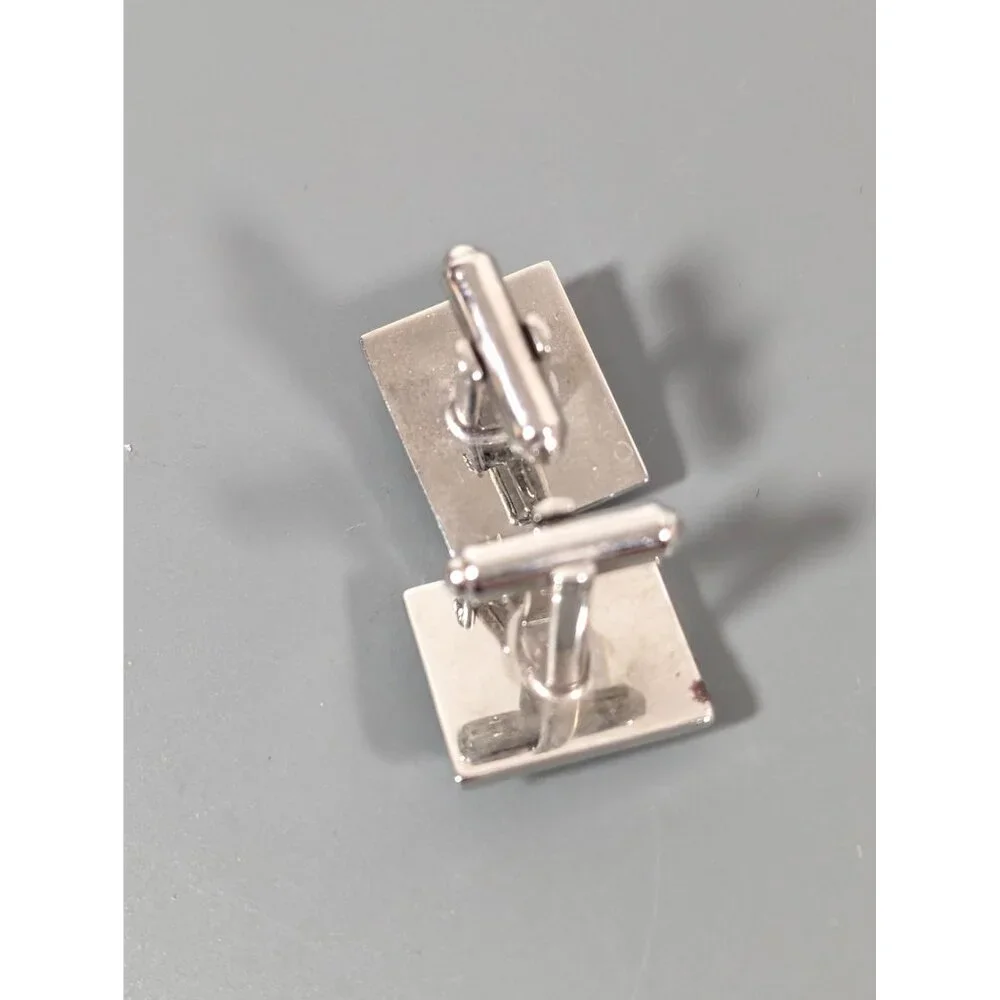 Vintage Hickok USA Iridescent Lucite Shell Square Cufflinks‎ SIlver Tone